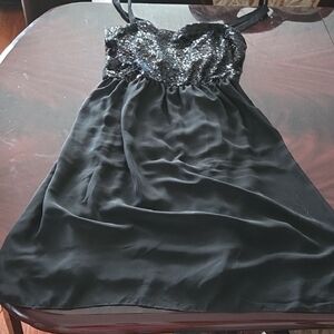 Black Sequin Bodice Spaghetti Strap Dress